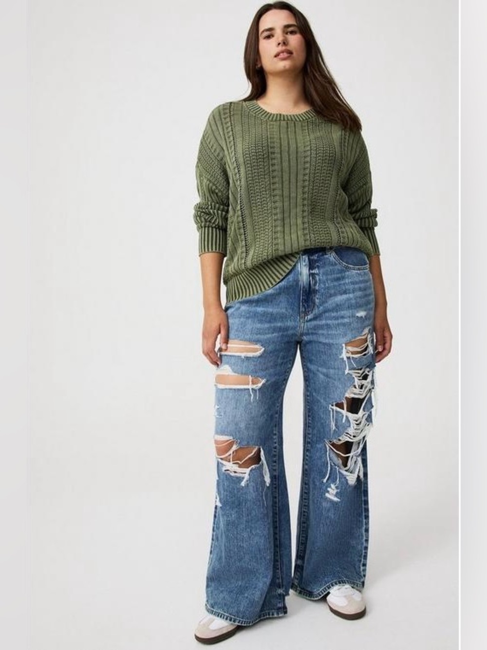 Women’s Torrid Plus Size 3 Green Cable Knit Crew Neck Sweater NWT - Picture 2 of 11